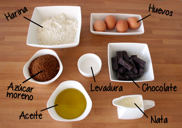 Ingredientes bizcocho de chocolate con Thermomix