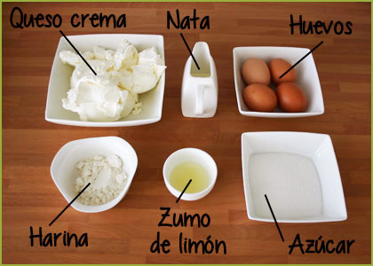 Ingredientes para el relleno de la tarta de queso