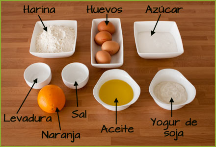 Ingredientes del bizcocho de naranja sin leche