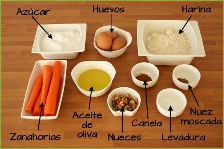 Ingredientes de la tarta de zanahoria