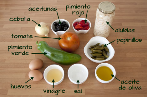 Ingredientes para hacer la ensalada de alubias a la vinagreta