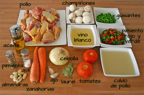 Ingredientes para hacer el guiso de pollo a la jardinera