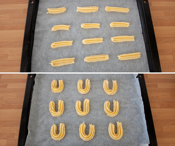 Dibujar sobre la placa del horno las galletas o pastas con la manga