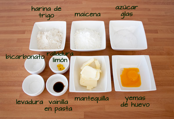 Ingredientes de los alfajores de maicena y dulce de leche