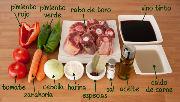 Ingredientes para hacer una deliciosa receta tradicional del rabo de toro