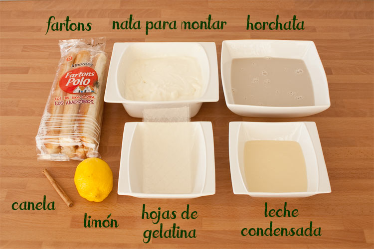 Ingredientes para hacer tarta de horchata con fartons