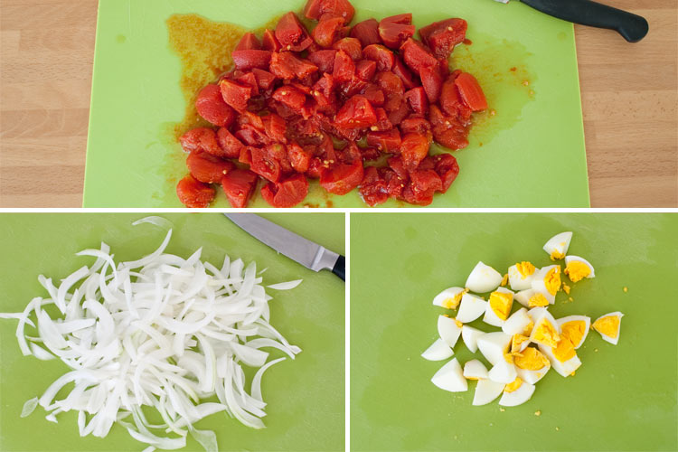 Cortar los ingredientes de la ensalada