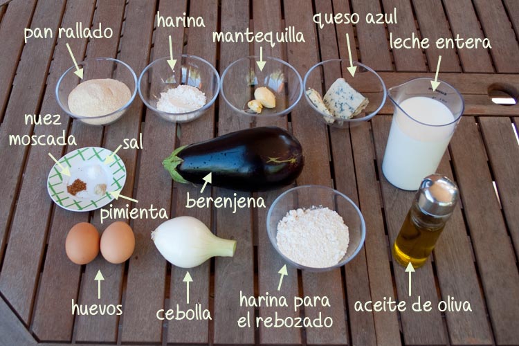 Ingredientes para hacer croquetas de berenjenas y queso azul