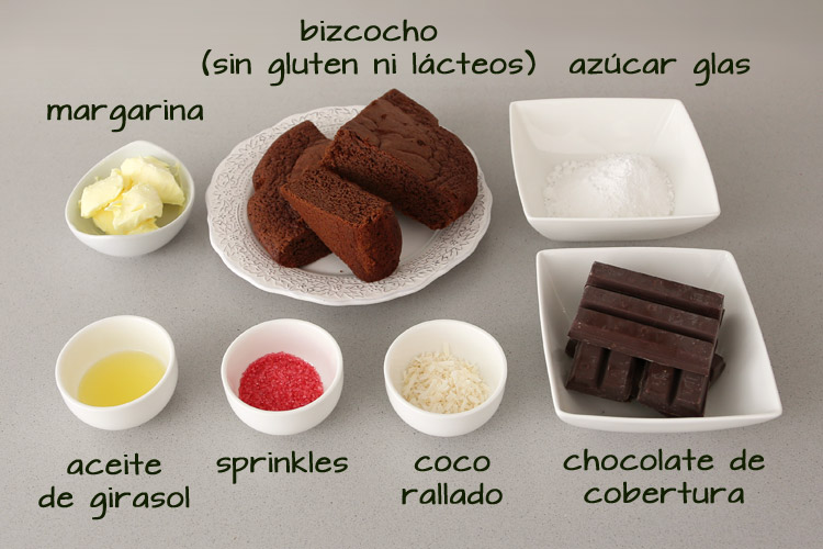 Ingredientes para hacer cake pops sin gluten ni leche