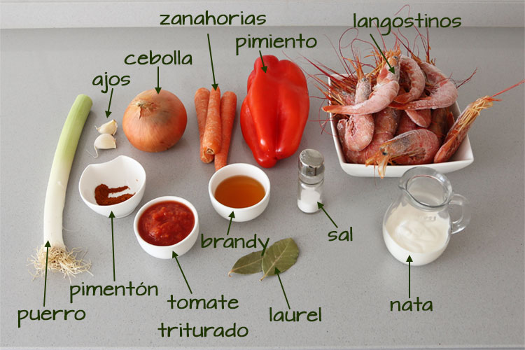 Ingredientes para hacer crema de marisco