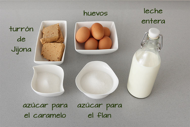 Ingredientes para hacer flan de turrón de jijona