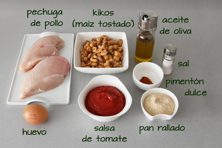 Ingredientes para hacer fingers de pollo con kikos