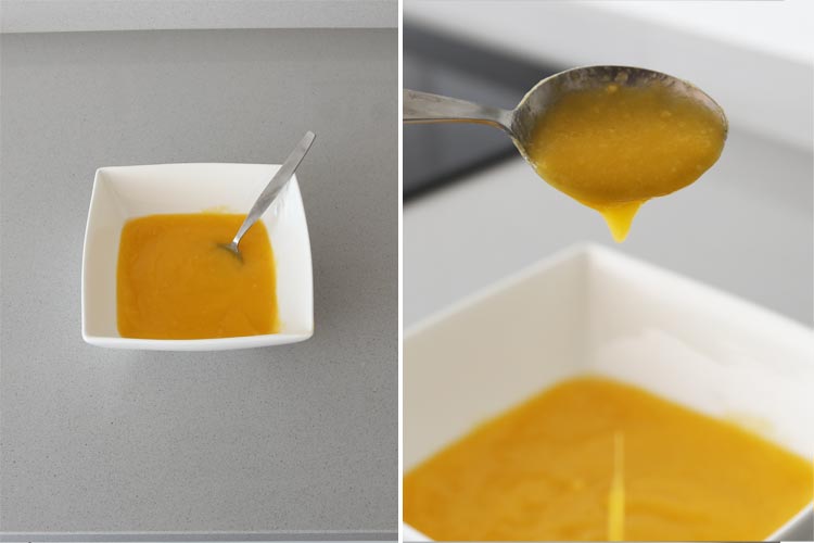 Triturar el mango y añadir el zumo de naranja