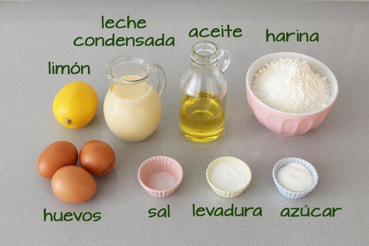 Ingredientes para hacer magdalenas de leche condensada