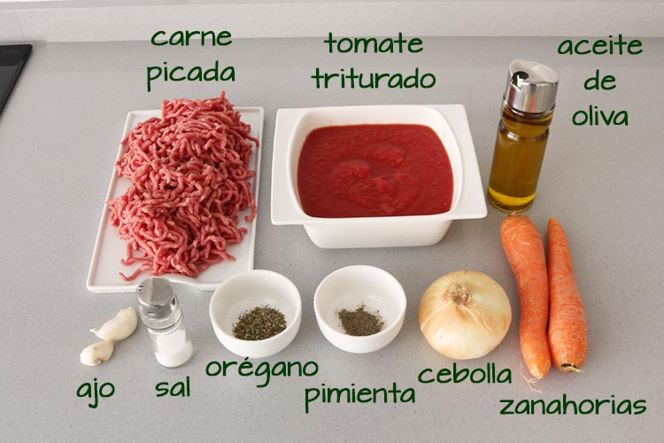 Ingredientes para hacer salsa boloñesa con Thermomix
