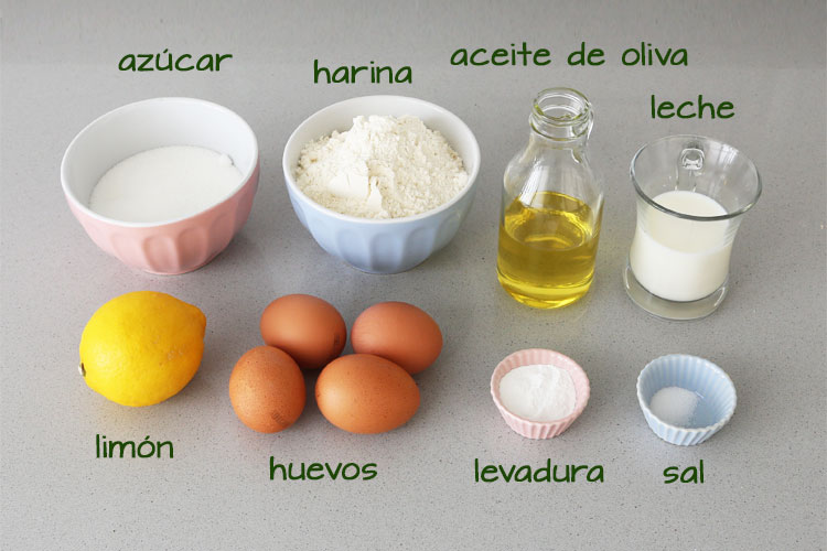 Ingredientes para hacer bizcocho de limón glaseado