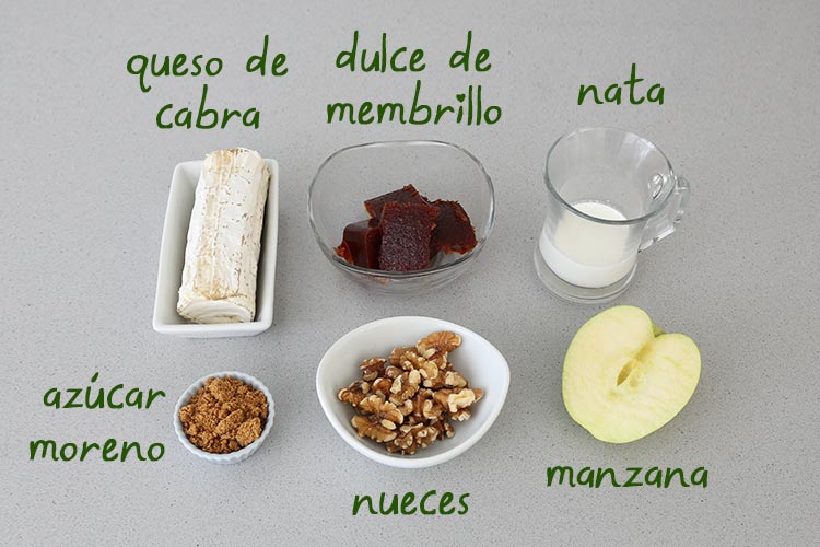 Ingredientes de crema de queso de cabra con membrillo y nueces