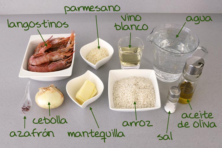 Ingredientes del risotto de langostinos