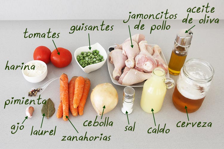 Ingredientes para hacer jamoncitos de pollo a la cerveza