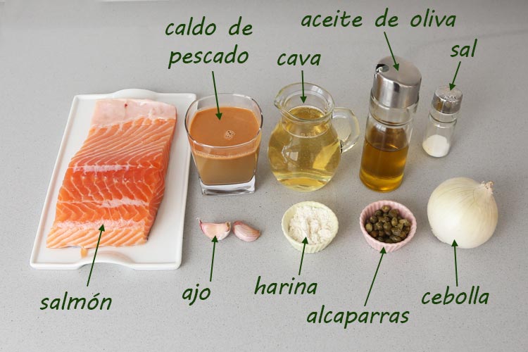 Ingredientes para hacer salmón al cava