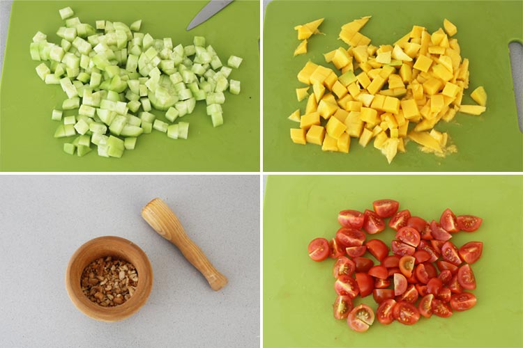 Trocear y picar los ingredientes de la ensalada