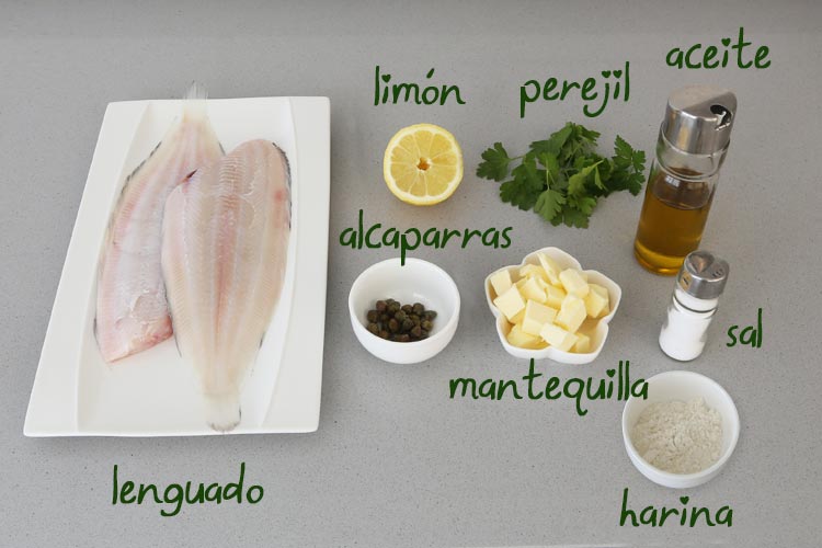 Ingredientes para hacer lenguado a la meunière