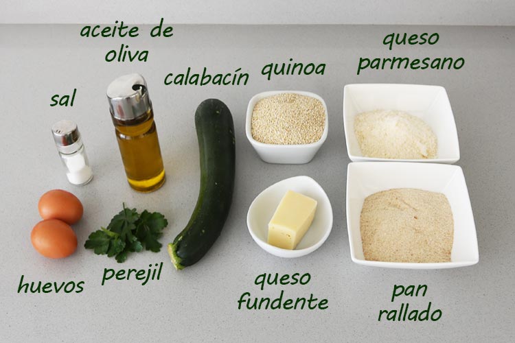 Ingredientes para hacer croquetas de quinoa y calabacín