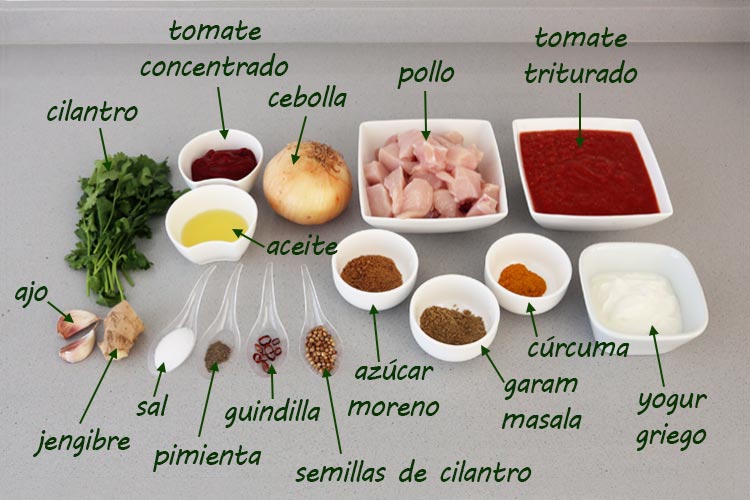 Ingredientes para hacer pollo tikka masala