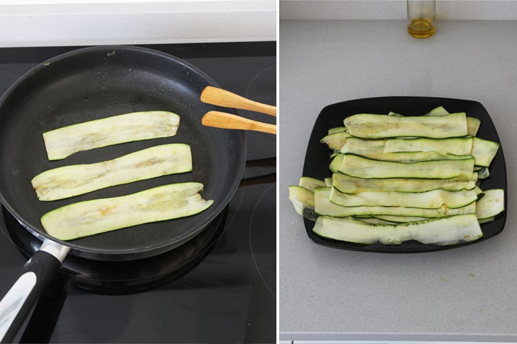 Tiras de calabacín cocinadas a la plancha