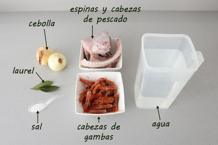 Ingredientes para hacer caldo para sopa de pescado