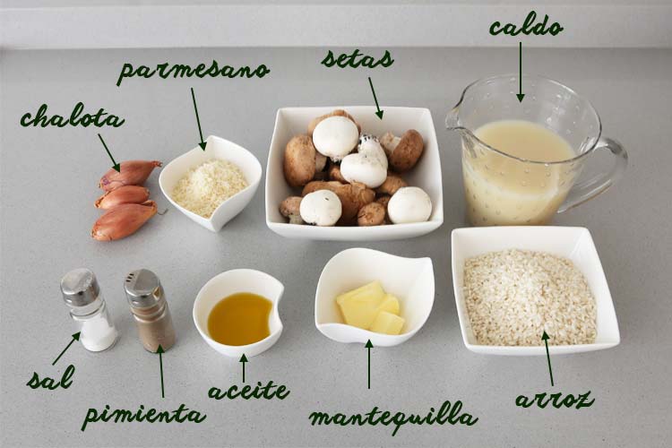 Ingredientes para hacer risotto de setas