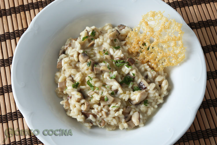 Risotto de setas con crujiente de parmesano