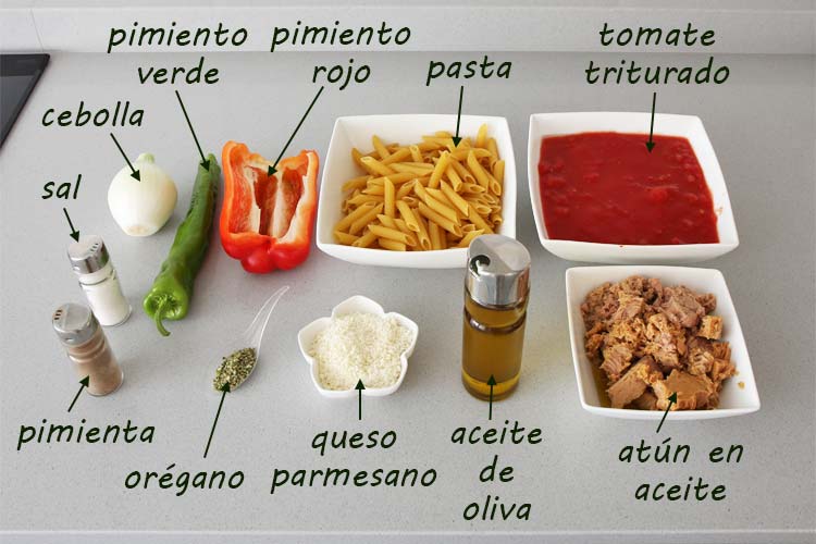 Ingredientes para hacer macarrones con atún