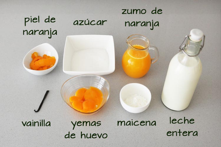 Ingredientes para hacer natillas de naranja