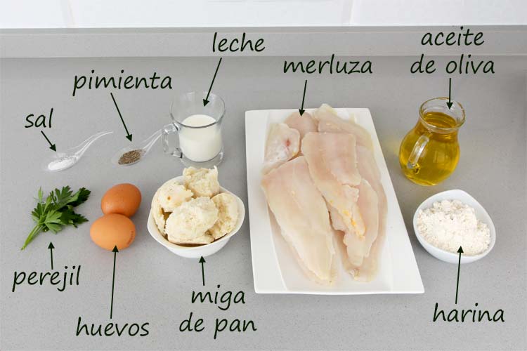 Ingredientes para hacer albóndigas de merluza