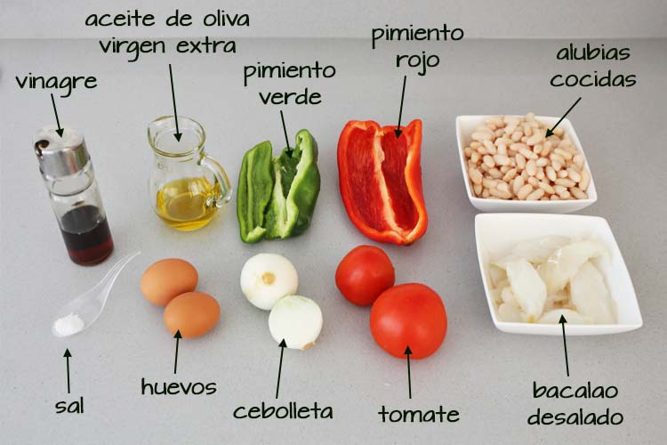 Ingredientes empedrado de alubias y bacalao