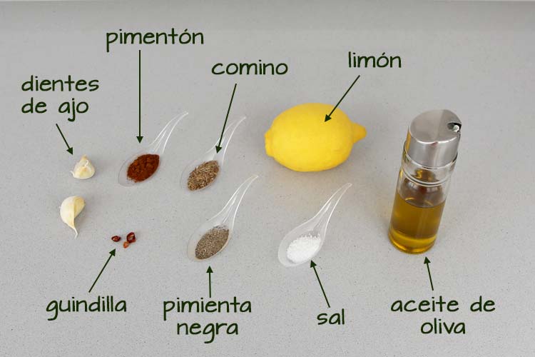 Ingredientes para marinar pollo para hacer fajitas