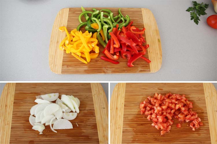 Cortar las verduras de las fajitas