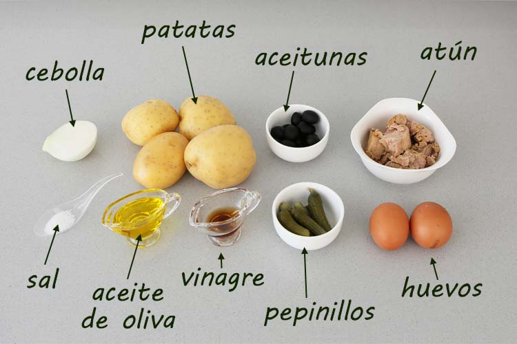 Ingredientes para hacer ensalada de patata y atún