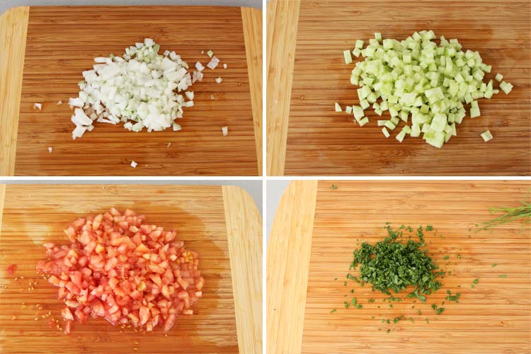 Ingredientes del tabouleh picados