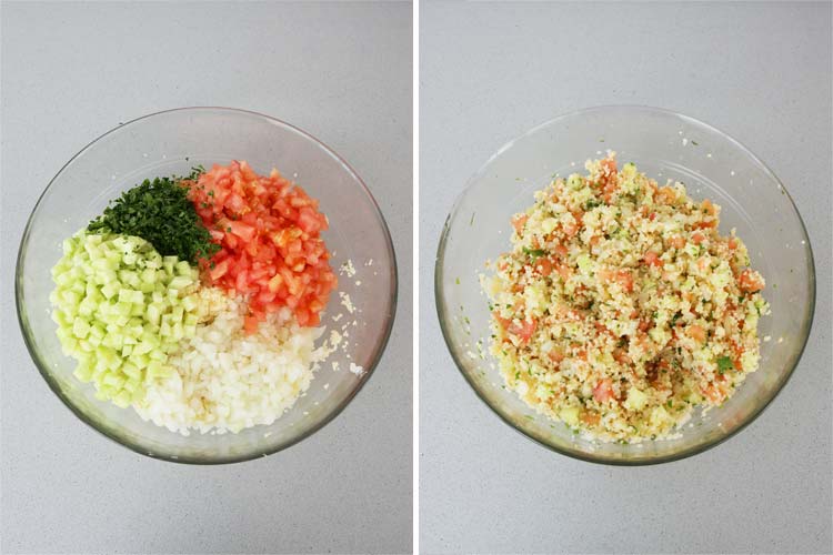Mezclar los ingredientes del tabulé