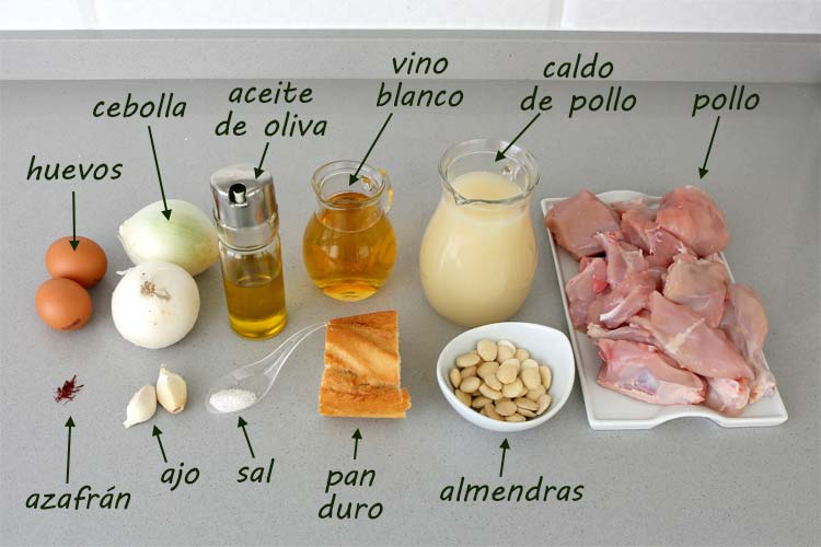 Ingredientes para hacer pollo en pepitoria