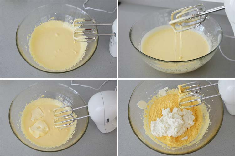 Смешайте влажные ингредиенты для торта, кроме яичных белков.