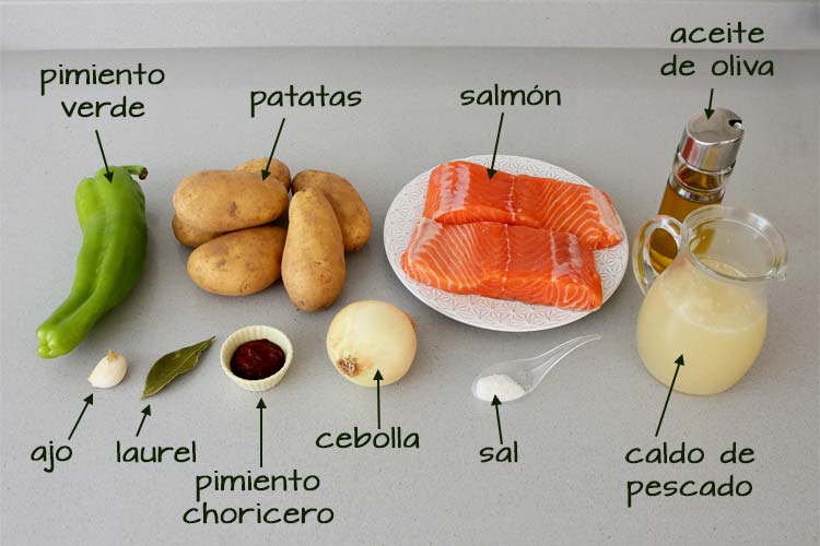 Ingredientes para hacer marmitako de salmón