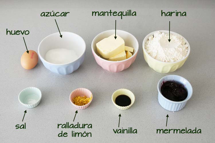 Ingredientes para hacer galletas Linzer caseras