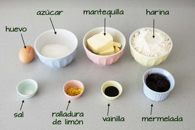 Ingredientes para hacer galletas Linzer caseras