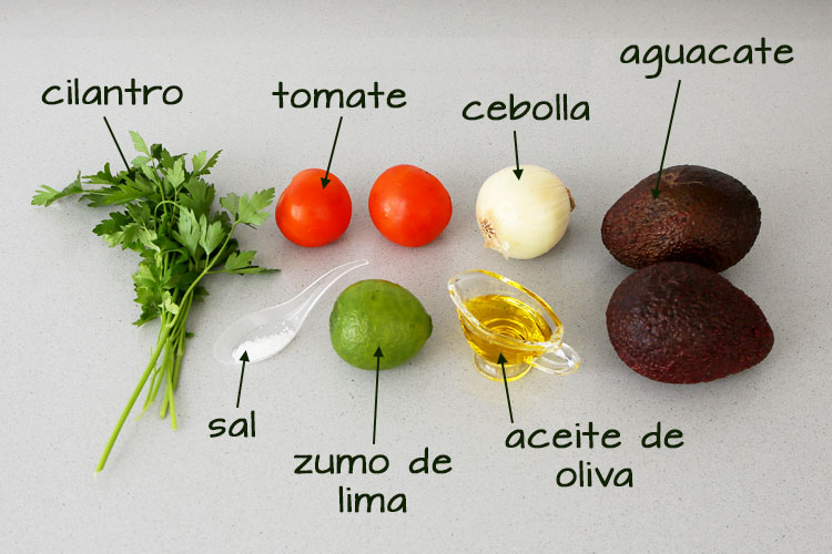 Ingredientes para hacer guacamole casero