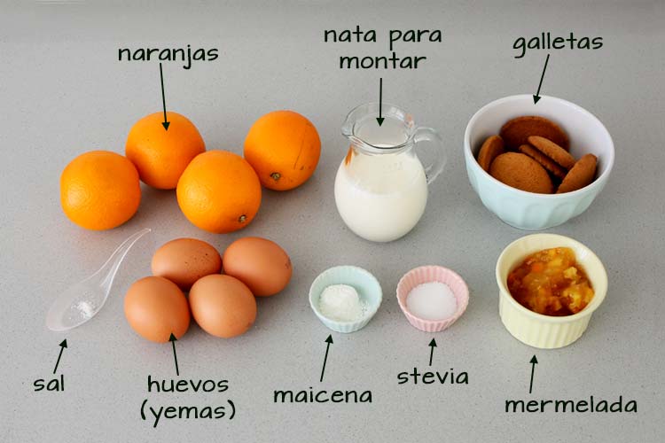 Ingredientes para hacer mousse de naranja sin azúcar