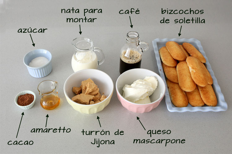 Ingredientes para hacer tiramisú de turrón