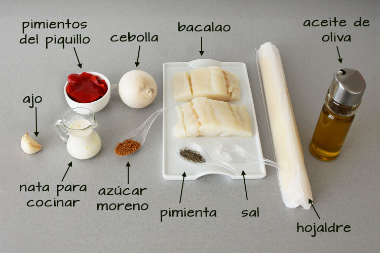 Ingredientes para hacer canapés de brandada de bacalao